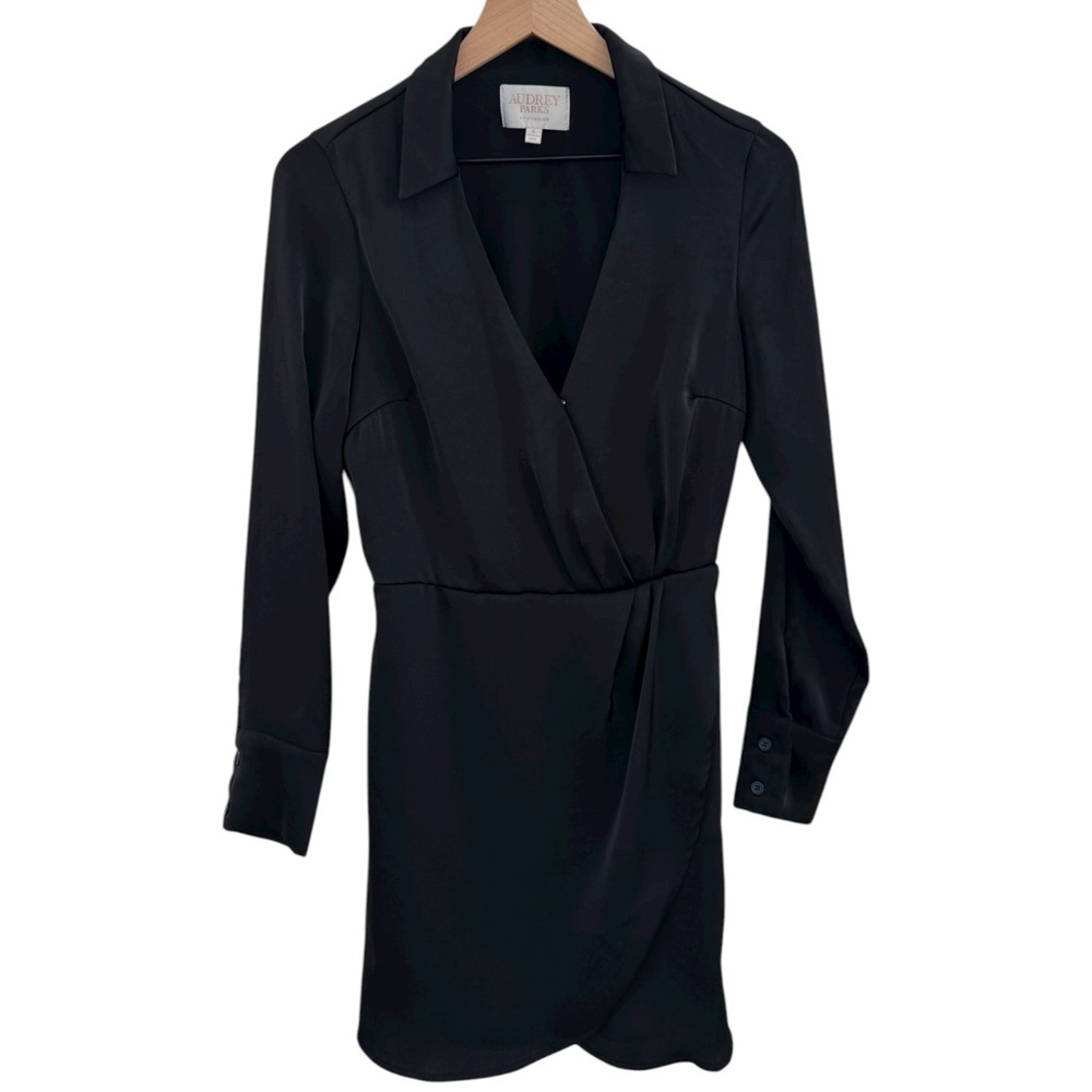 Audrey Parks Black Wrap Mini Dress women’s Size Small Minimalist